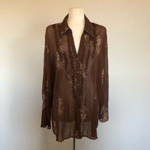 Worthington Plus Size Sheer Embroidered Blouse